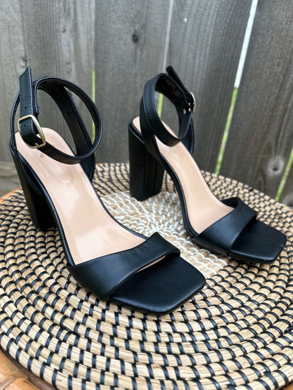 A NEW DAY Classic Black Ankle-Strap Block Heel Sandals - Women's